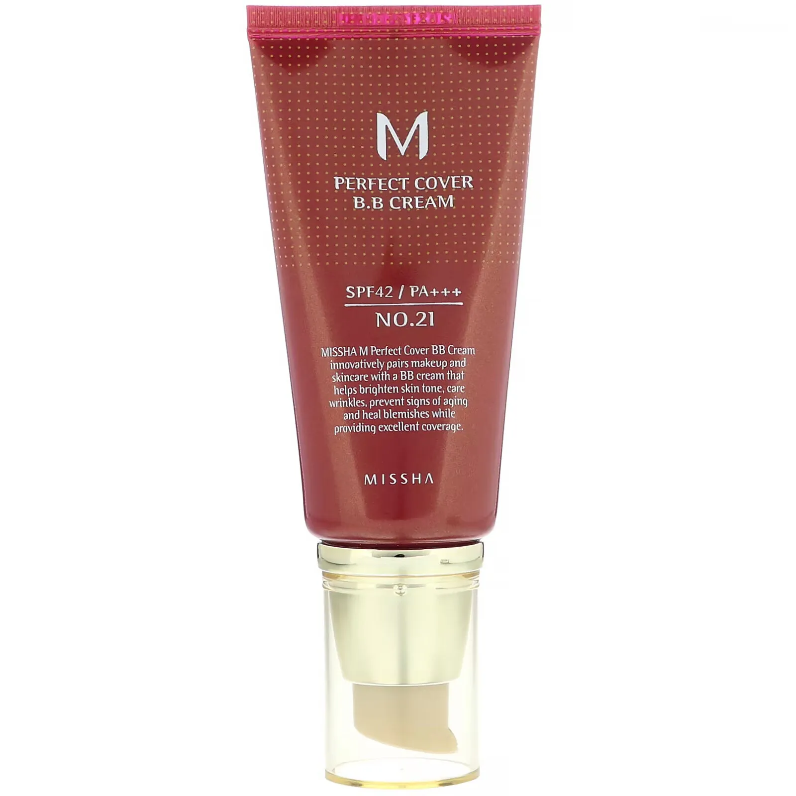 BB cream Missha M Perfect Cover SPF 42 PA shade No. 21 light beige, 50 ml