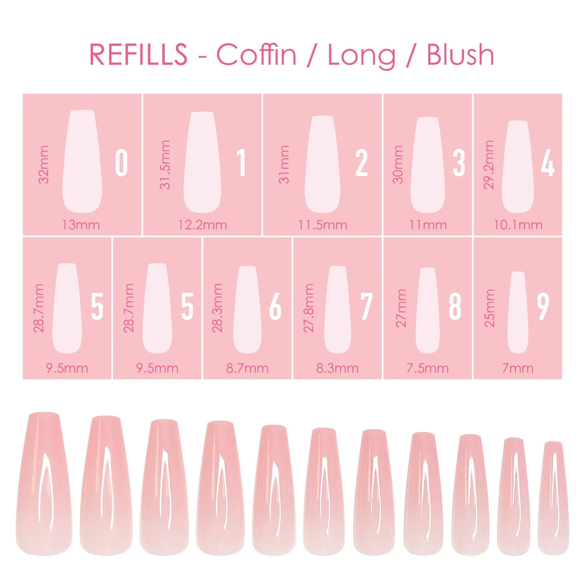 Charme Gel Extension Tips Refill / Coffin / Long / Blush