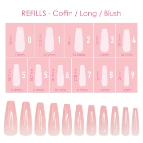 Charme Gel Extension Tips Refill / Coffin / Long / Blush