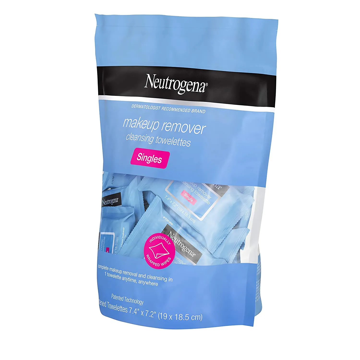 Neutrogena Fragrance-Free Makeup Remover Cleansing Towelette Singles, Individually-Wrapped Daily Face Wipes to Remove Dirt, Oil, Makeup & Waterproof Mascara for Travel & On-The-Go, 20 Ct