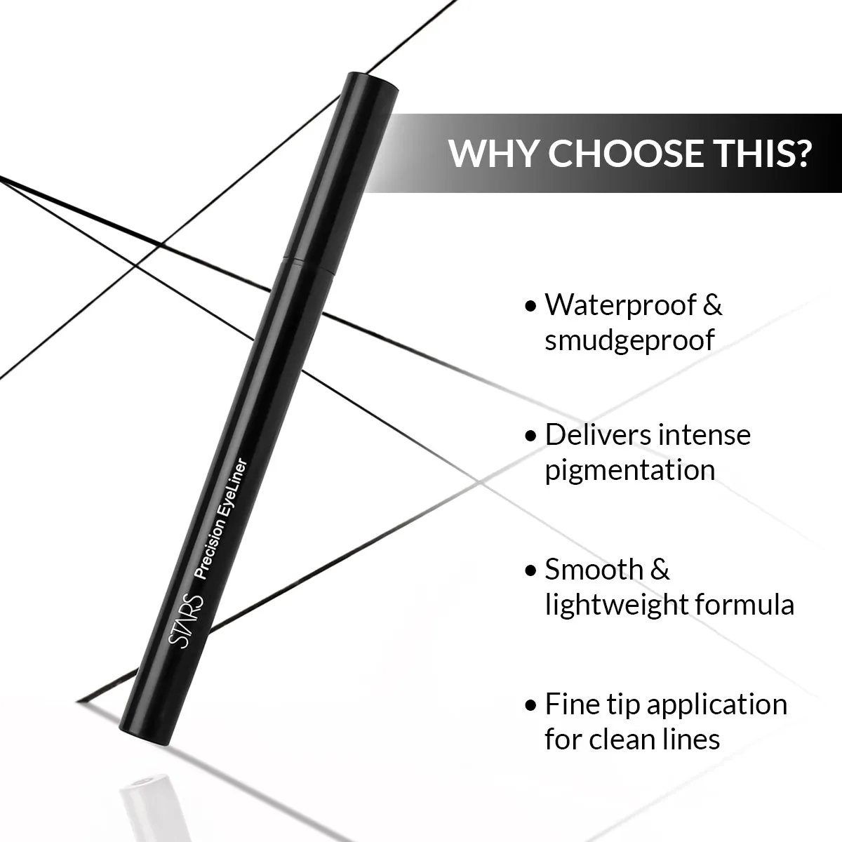 Stars Cosmetics No.02 Waterproof, Smudge proof Fine Tip, precision Eyeliner 1ml